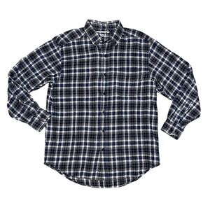 Wolverine Mens Large Gray Blue Plaid Cotton Soft Flannel USA Outdoors Work Shirt